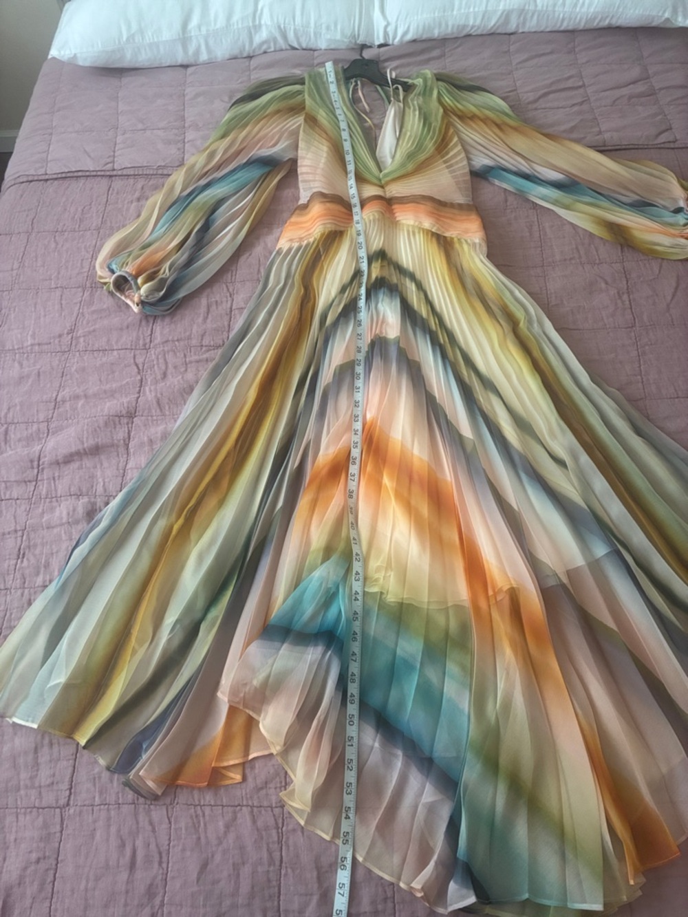 Acler Striped Pleated Maxi Dress in Green, Peach and Blue Tones - Picture 4 of 5